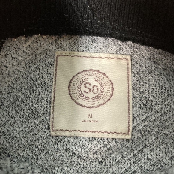 M worn down snaps jacket black white stripe trim grey Bomber long sleeve SO - Picture 3 of 7